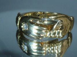 9ct/375 Exklusive Gold Ring "CLADDACH", mit Diamant -1932 J.