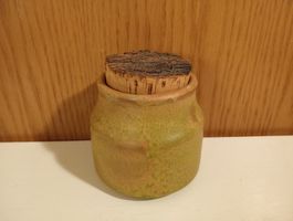 Vintage grüner Senftopf Steinzeug mit Korkdeckel Top!