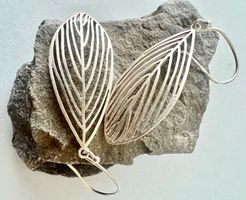 925 Silber Ohrhänger Blatt Design handgefertigt Vintage 6 cm
