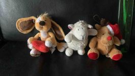 3 Plüschtier Anhänger: Hase, Schaa,  Renntier