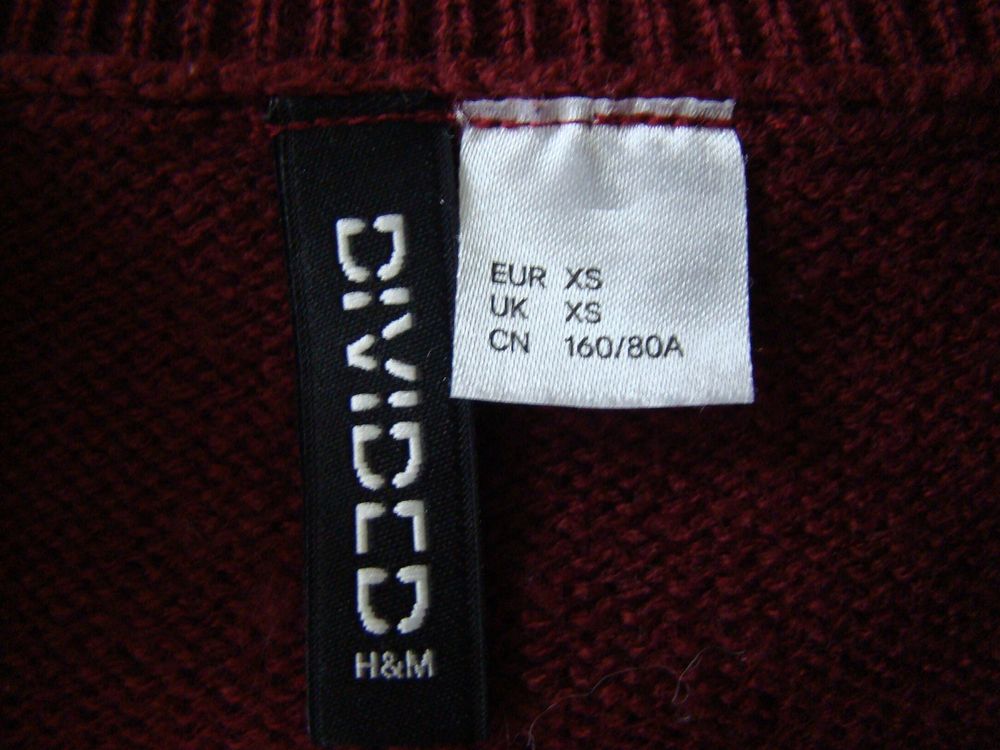 Pullover langarm bordeaux, Grösse XS, Marke H M (Gebraucht) in