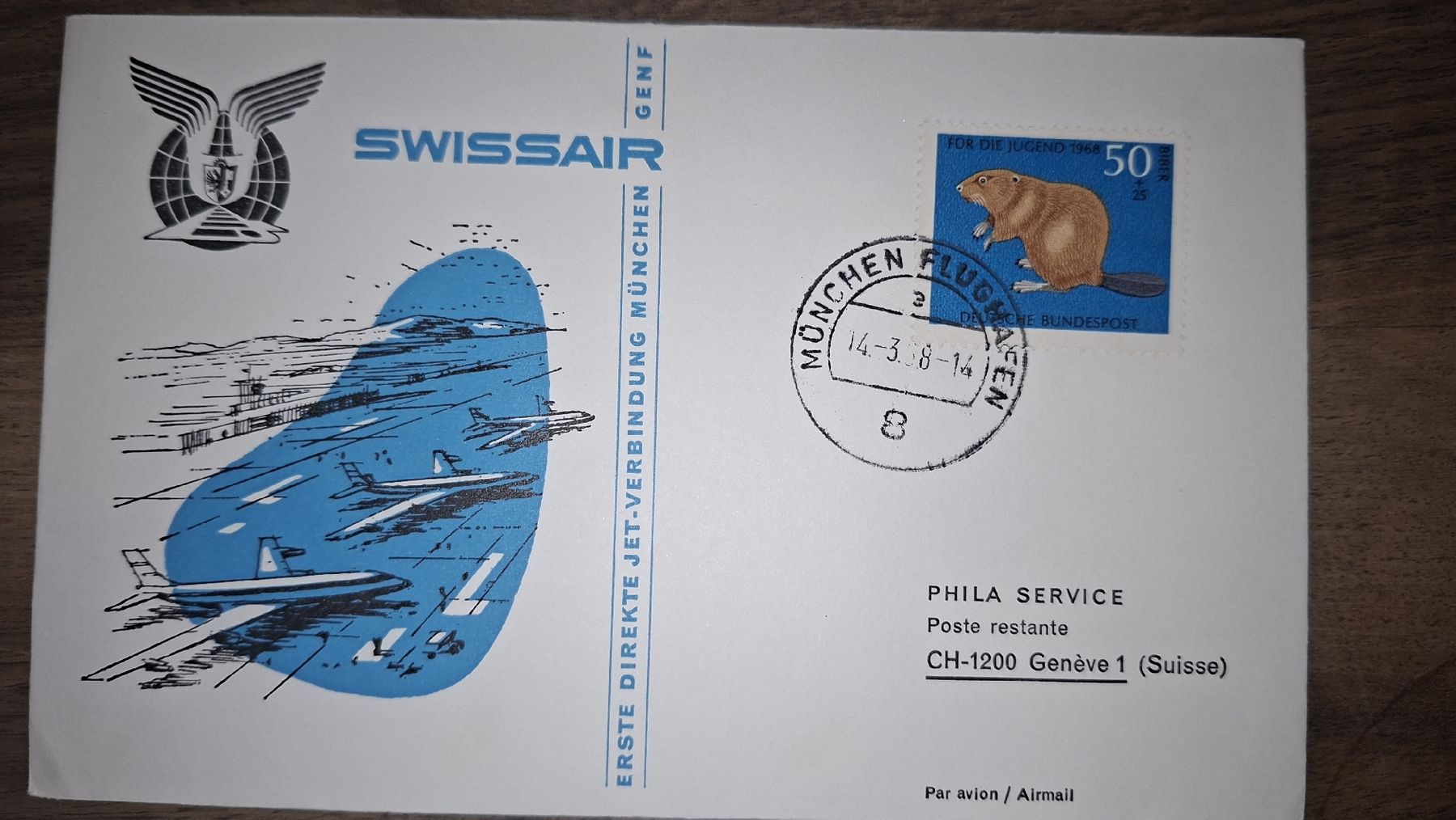 Tutti i francobolli: Swissair München - Genf 14.03.1968 – Usato da Balgach venduto da SIMEON27