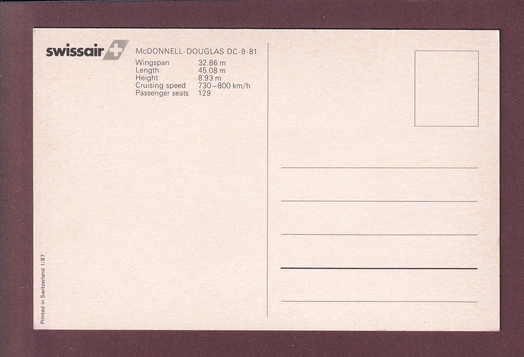 Cartoline postali: SWISSAIR - Mc Donnell-Douglas DC-9-81 – Usato da Pully venduto da nicecards 1