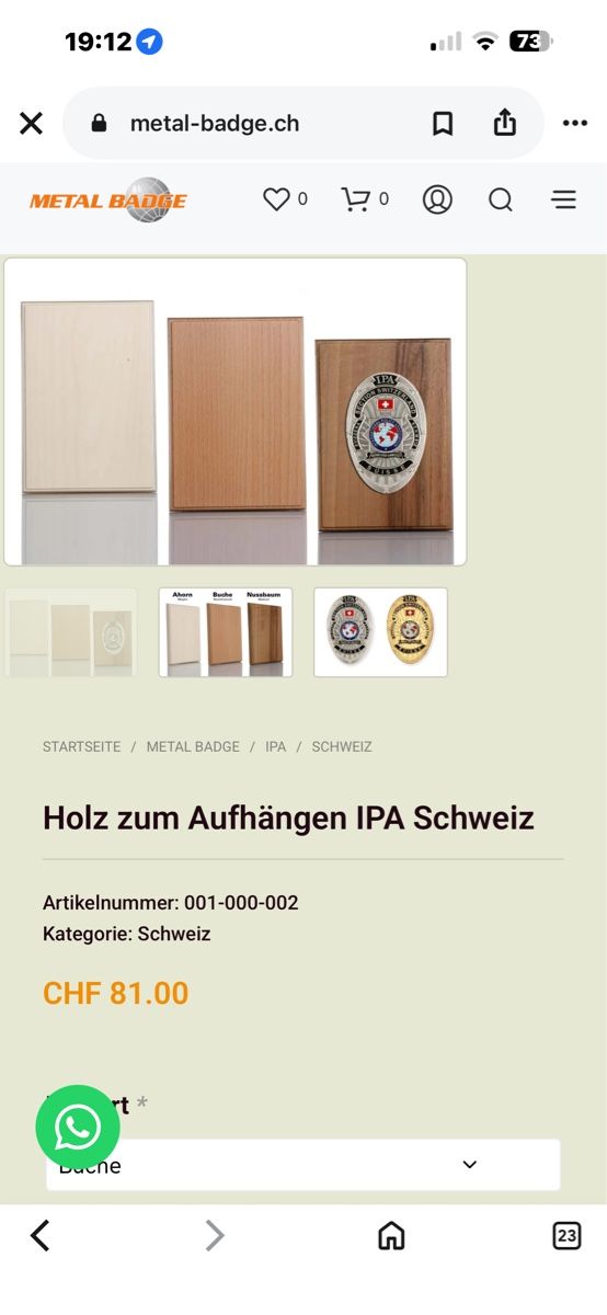 Medaglie: IPA Schweiz Medaille auf Holz – Nuovo (secondo la descrizione) da Sisseln AG venduto da Daeha1 3