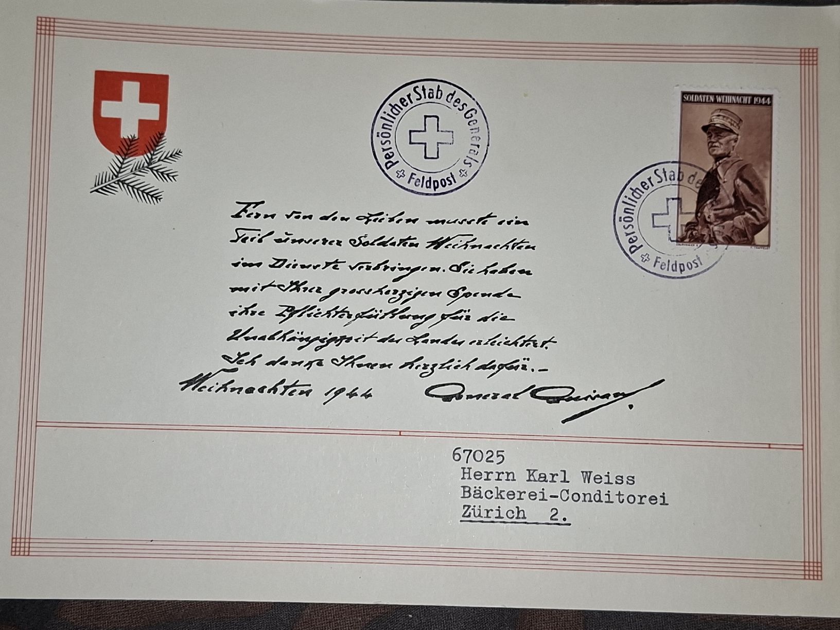 Tutti i francobolli: Persöhnlicher Stab ded General 1944 Feldpost – Usato da Balgach venduto da SIMEON27
