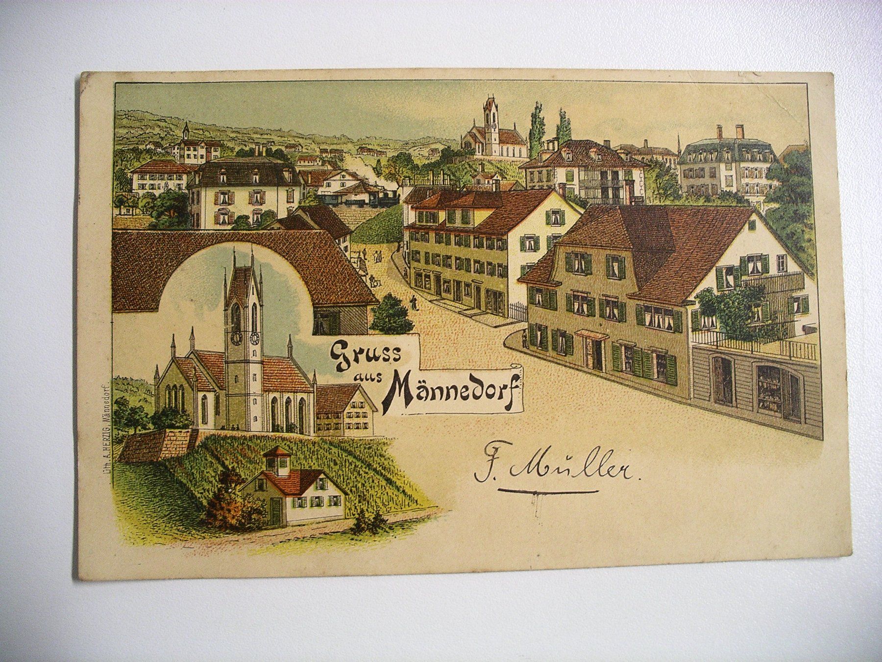 Cartes postales: farbigeLithoAK  MÄNNEDORF – D'occasion à Oberhofen am Thunersee par luuping99