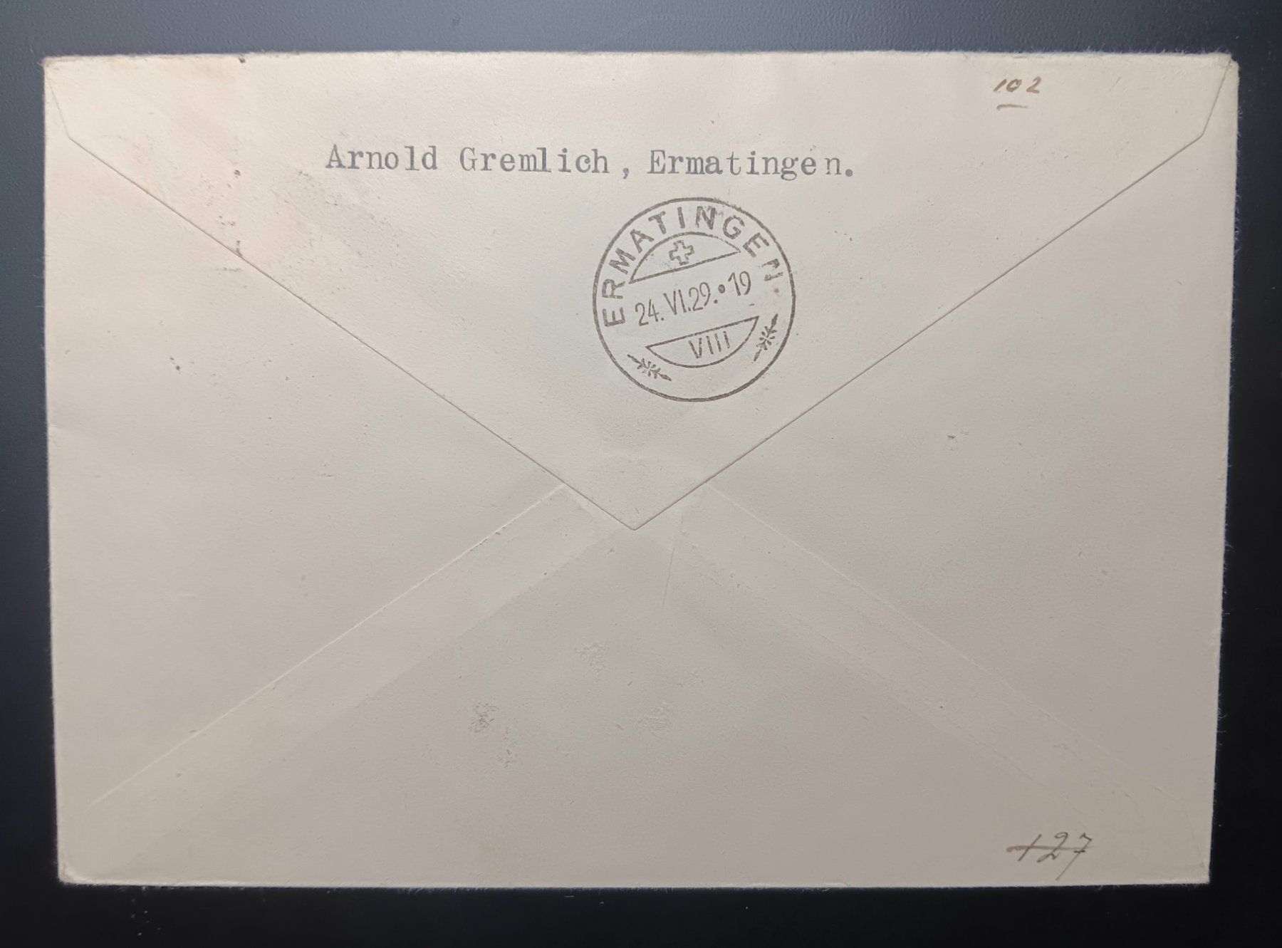 Alle Briefmarken: FLUGPOST EINSCHREIBE BRIEF NACH ERMATINGEN 1929 – Gebraucht aus Holderbank AG von DINOS-PHILA 1