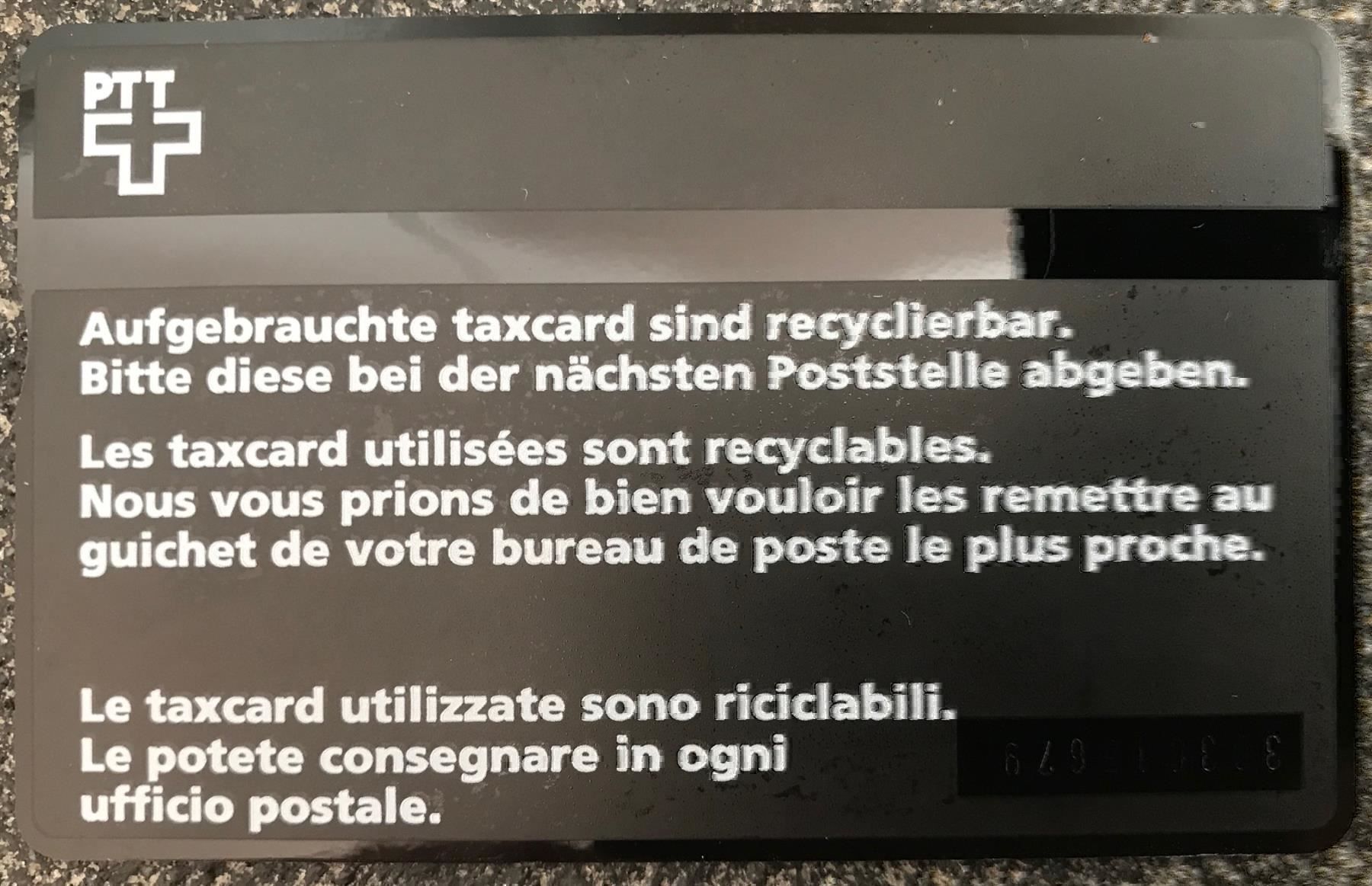 Swisscom Telefon- & Taxkarten: PTT Taxkarte gebraucht – Neu und originalverpackt aus Rotkreuz von Parcore 2