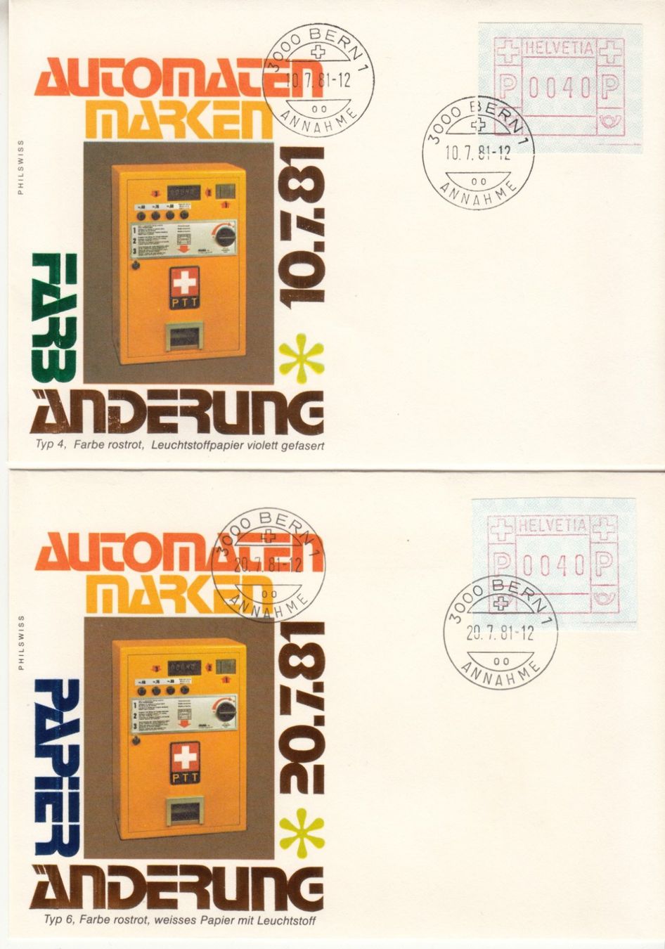 Alle Briefmarken: ATM 4 + 6 Farbänderungen – Gebraucht aus Bürglen TG von StampGraf