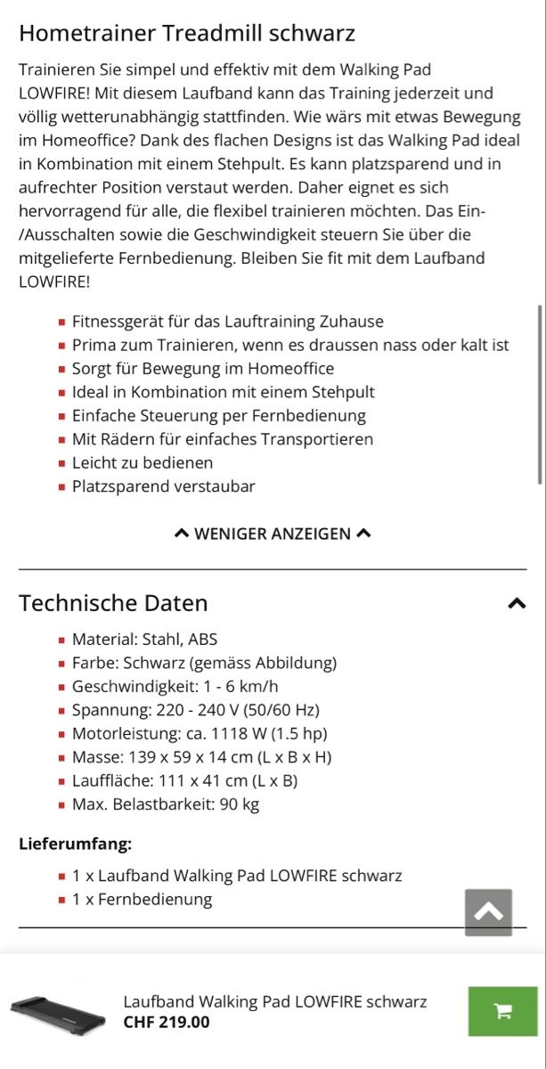Gonser Hometrainer: Gonser Walking Pad Treadmill Black Used – Gebraucht aus Therwil von as_good_as_new 2