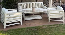 Garten Lounge Set Holz weiss gebraucht mit Tisch 4-teilig