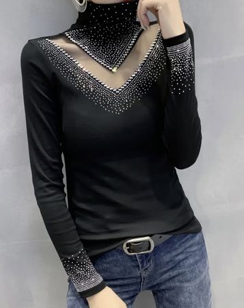 Glamour Maglione Dolcevita con strass-M/L-nuovo stile