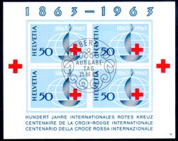 50 JAHRE ROTES KREUZ BLOCK GESTEMPELT AM AUSGABETAG - FR19