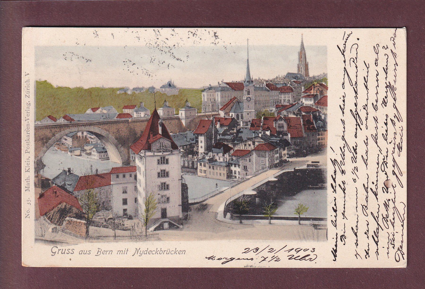 Cartoline postali: Gruss aus BERN - Nydeckbrücken - 1903 – Usato da Pully venduto da nicecards