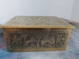 Messing-Schatulle, Vintage, orientalisch, Jagdszenen