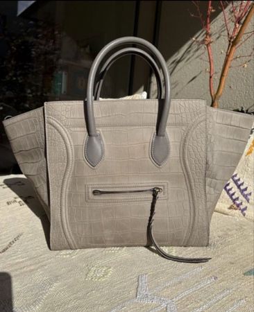 Celine Phantom Luggage Krokoprägung Grau/Braun
