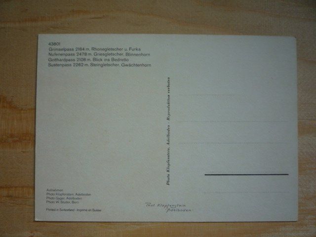 Cartoline postali: Grimsel/Nufenen/Gotthard/Susten, 2x Postauto, 43801 – Usato da Rieden SG venduto da Brockehuesli 1