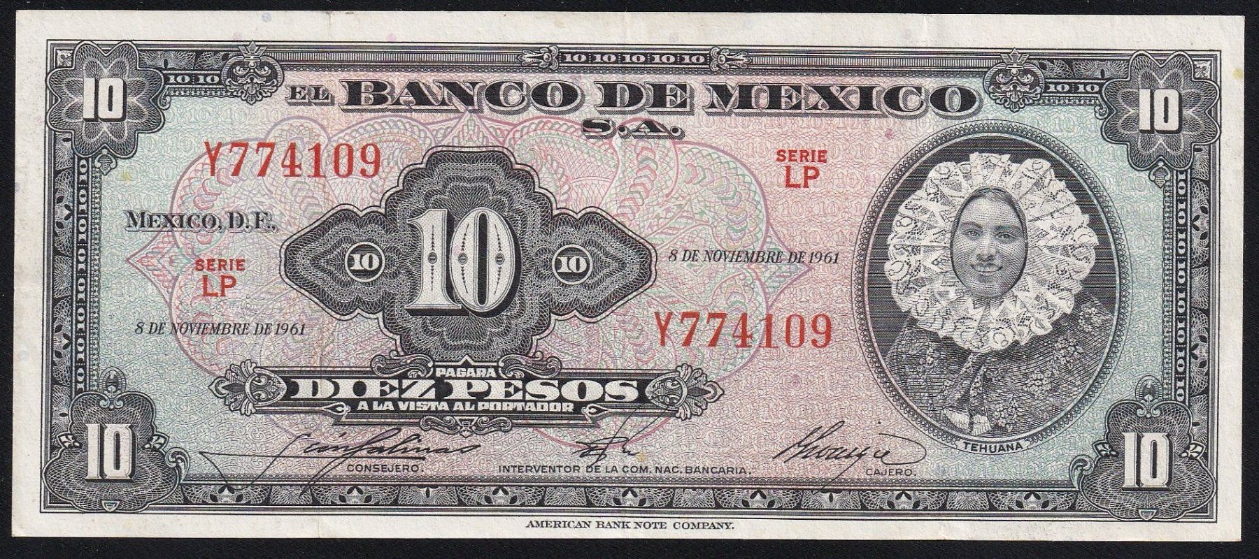 Banconote: Mexiko 10 Pesos 1961 – Usato da Brugg AG venduto da banknoten_muesli