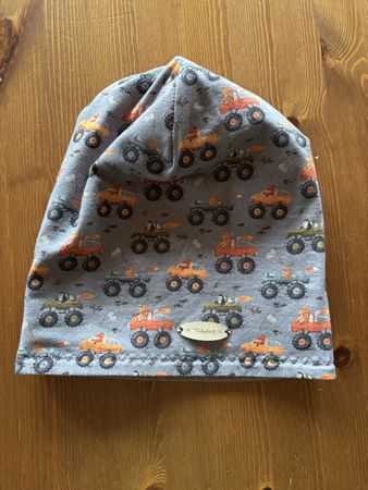 Mütze, Nähglück, Monster Trucks, Grösse 48-50 cm