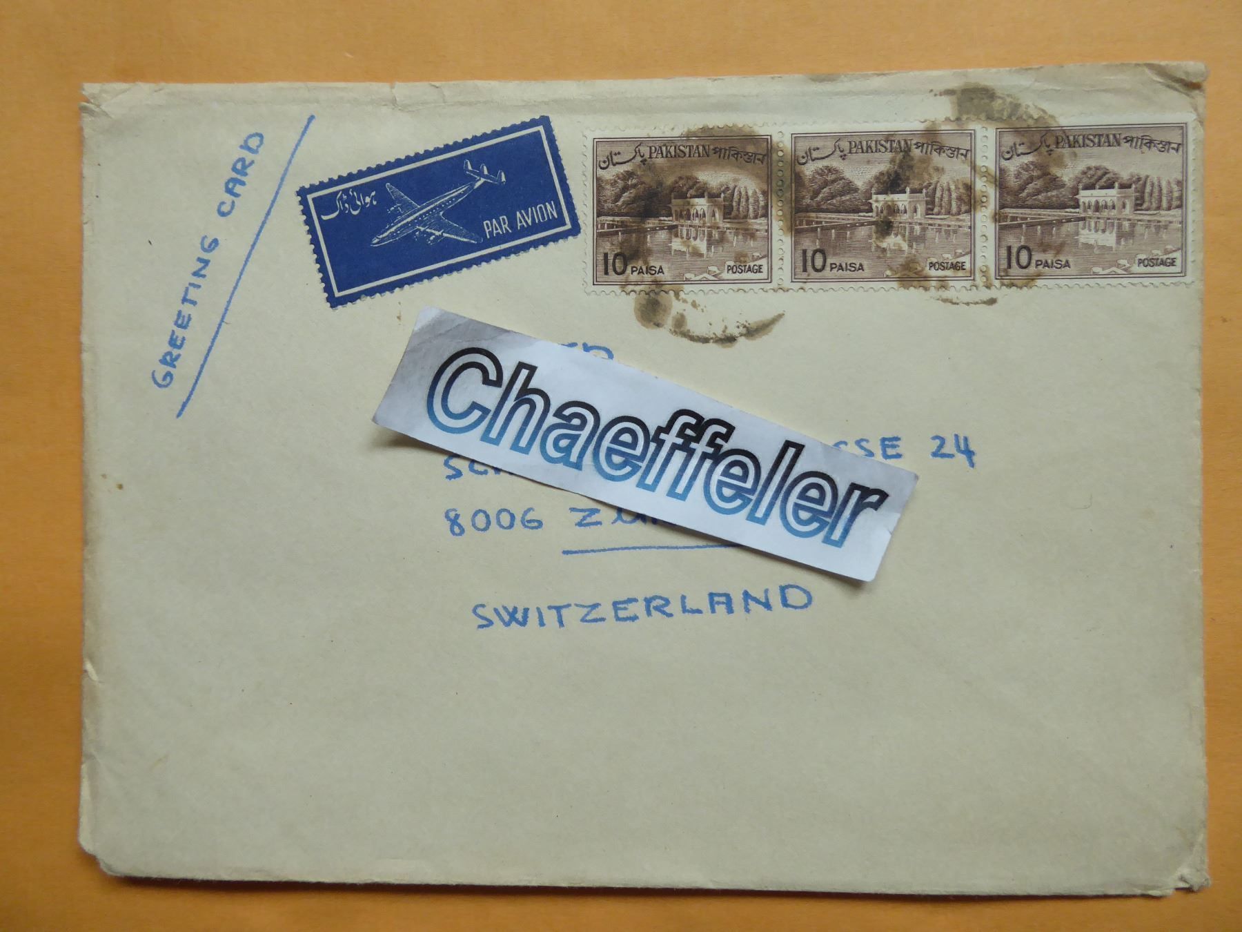 Tutti i francobolli: Brief aus Pakistan – Usato da Zürich venduto da Chaeffeler