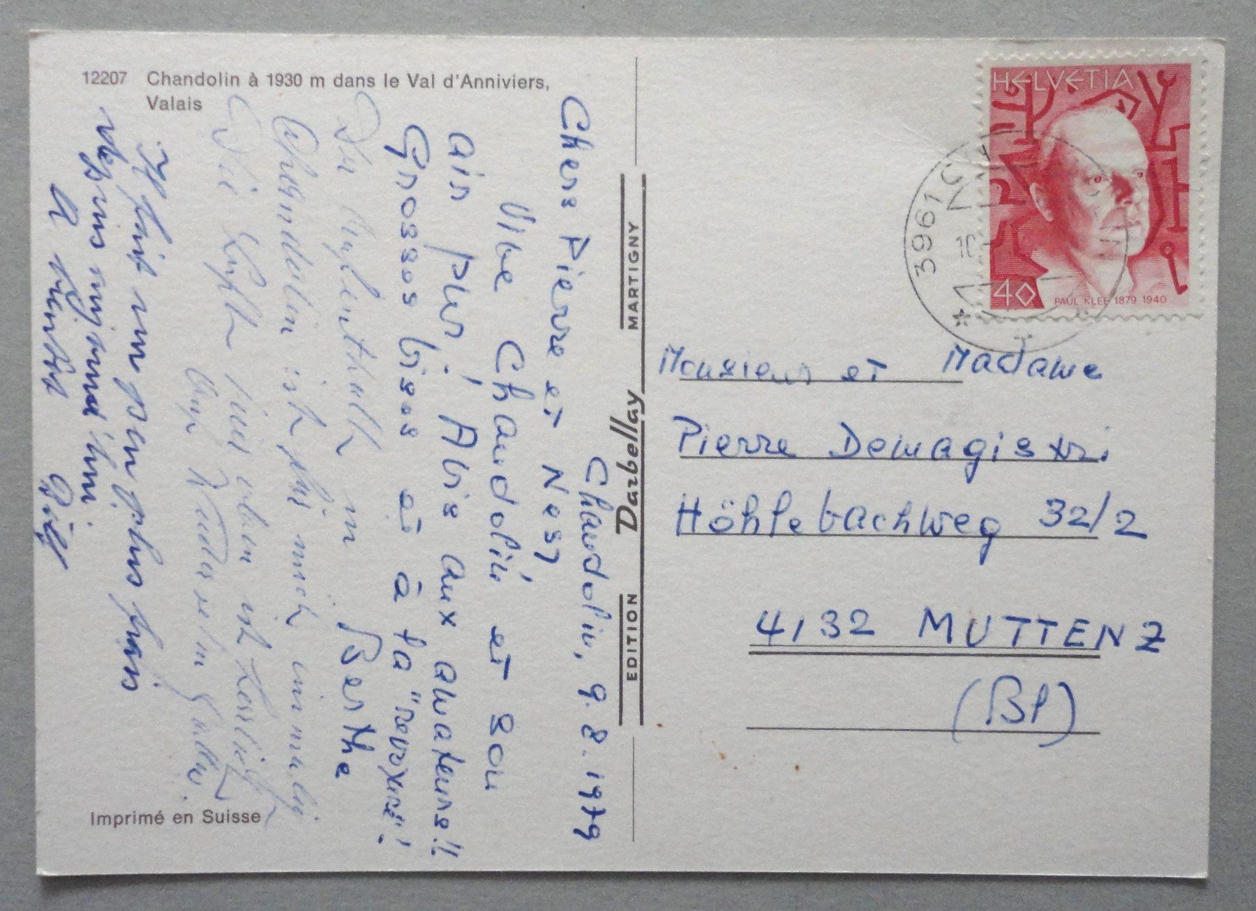 Cartoline postali: Chandolin - Val d'Anniviers – Usato da Fétigny venduto da Billy2miny 1