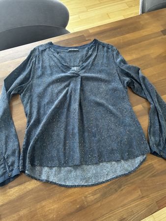 Original NILE Bluse V-Ausschnitt Dunkelblau/Grau Gr. L