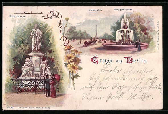 Cancelleria postale: Litho Berlin-Tiergarten, Goethe-Denkmal, – Usato da Berlin venduto da bartko-reher