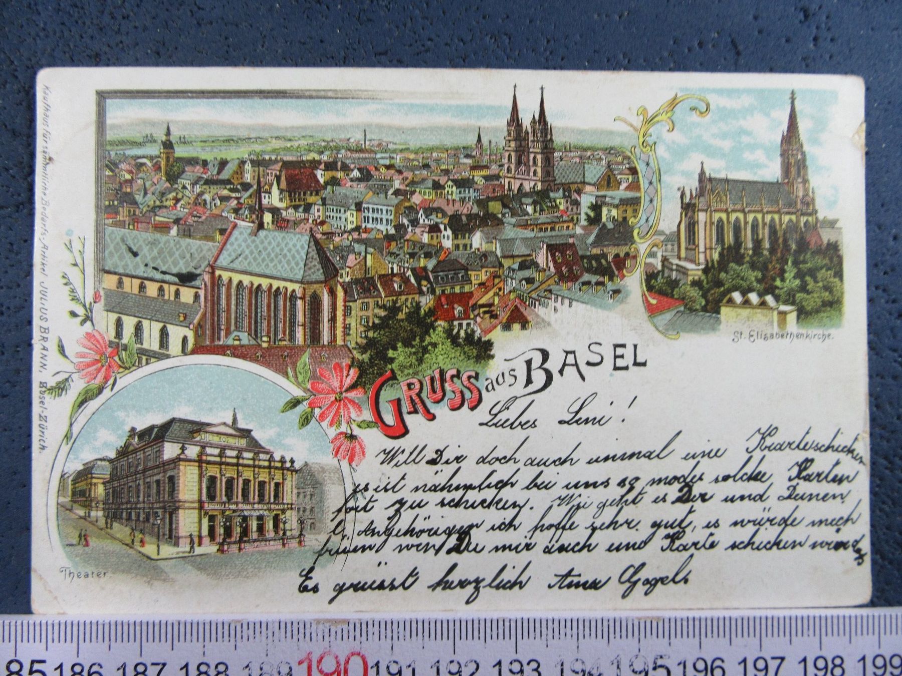 Cartoline postali: BASEL 3BILD-LITHO AK-BS KL.HICK BUG GEL.DR – Usato da Ettingen venduto da Hausi4711