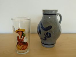 Mostkrug Steingut und Vaud Glas, antik