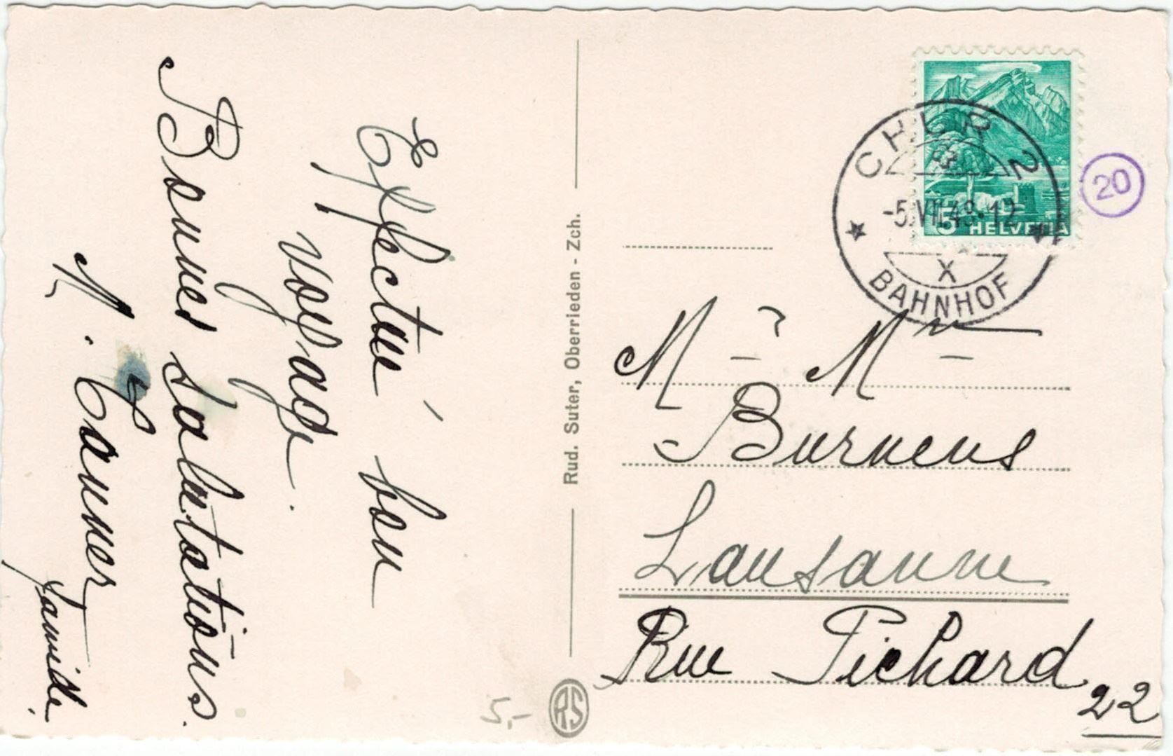 Cartoline postali: GR 259 Chur 1948 – Usato da Fribourg venduto da philafri 1