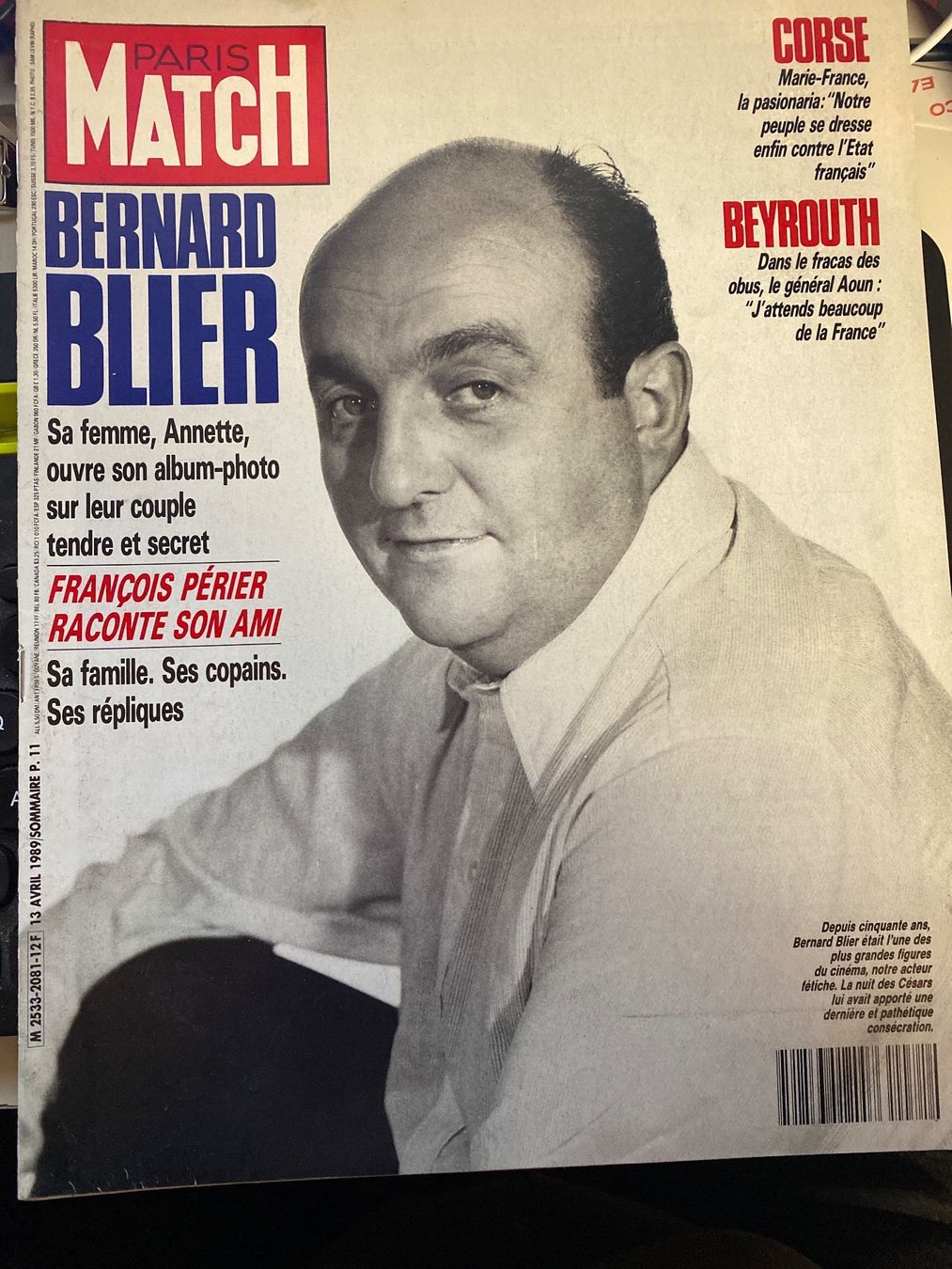 Riviste & Magazine: Paris Match - Bernard Blier - avril 1989 – Usato da Le Brassus venduto da cinema13