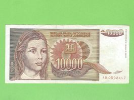 Jugoslawien 10000 Dinara Geldschein, seltenes Sammlerstück!