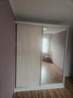 Kleiderschrank Schwebetüren mit Spiegel helles Holz 2 Türen