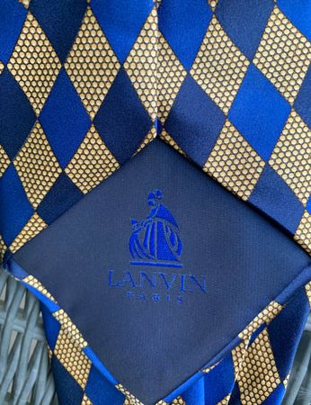 Superbe cravate 100%soie LANVIN Paris bleu et doré