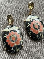 2 Paar Statement Ohrringe Vintage Chinoiserie Asiatisch 