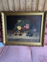 Gemälde von H. Ackermann, Blumenstillleben, Goldrahmen 50x60