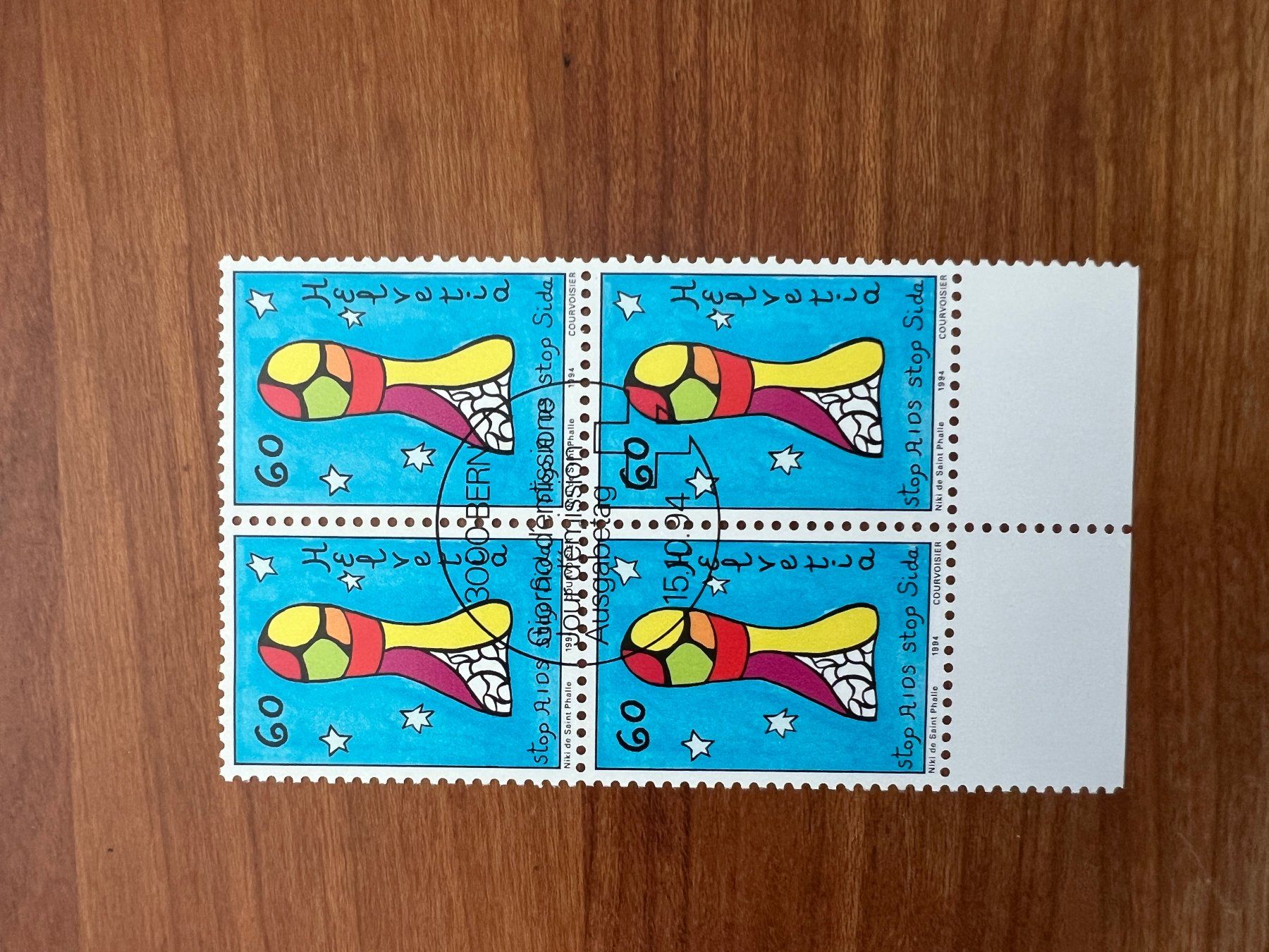 Tutti i francobolli: 1994 CH Erstag gest.Viererblock mit Tab  (K112) – Usato da Hinwil venduto da Sidi4