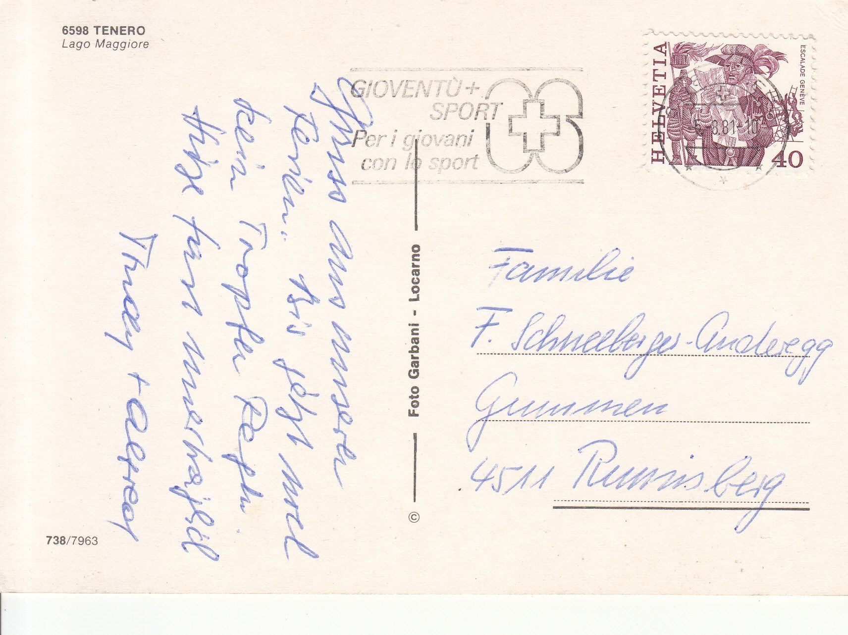 Cartoline postali: Tenero 1981 – Usato da Bürglen TG venduto da StampGraf 1