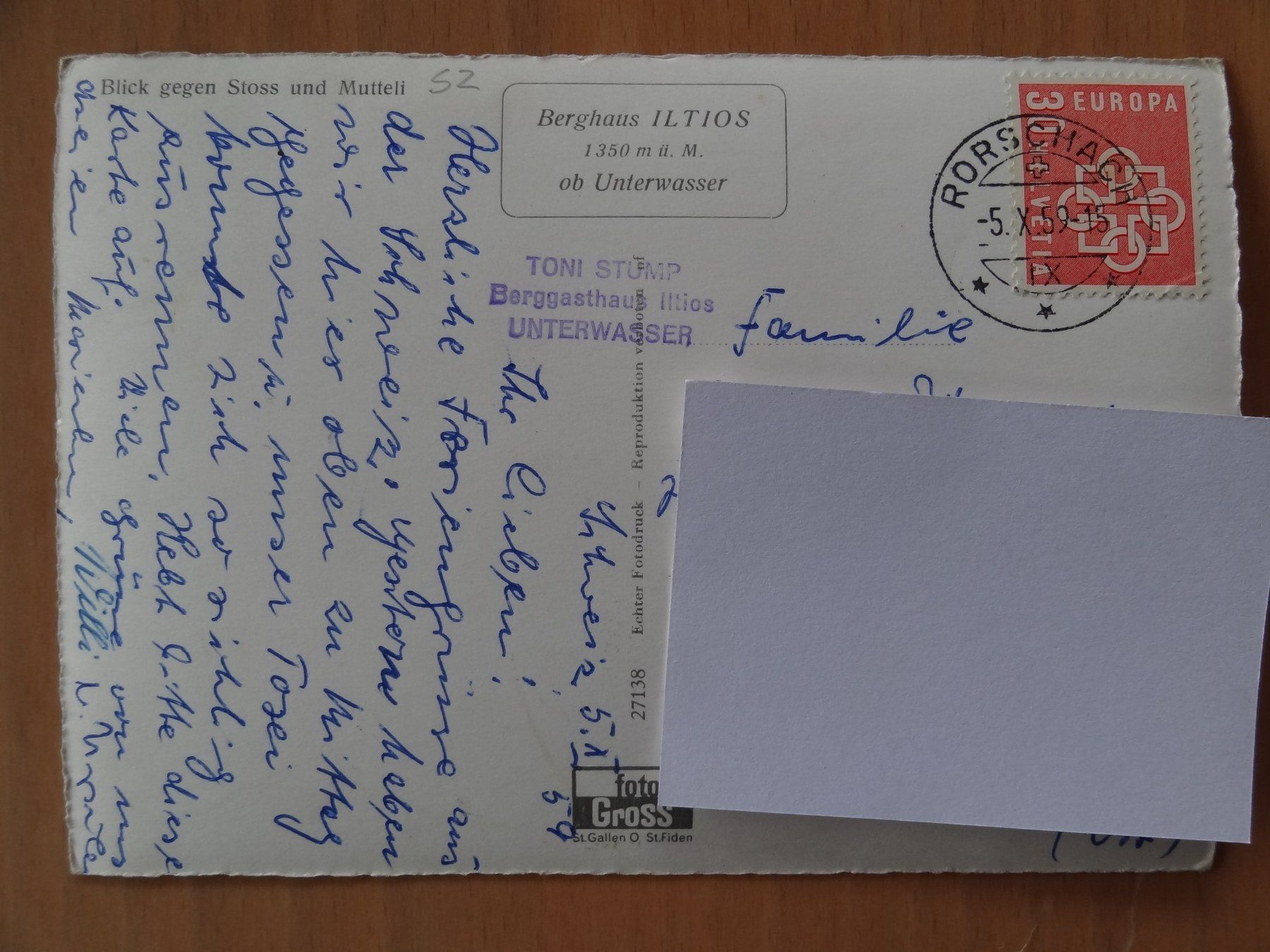Cartoline postali: Berghaus Iltios - Unerwasser - 1959 – Usato da St Léonard venduto da Riglin 1