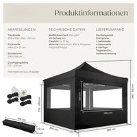 Flatpavillon 3m x 3m mit Seitenwänden Wasserfest Ganz Neu