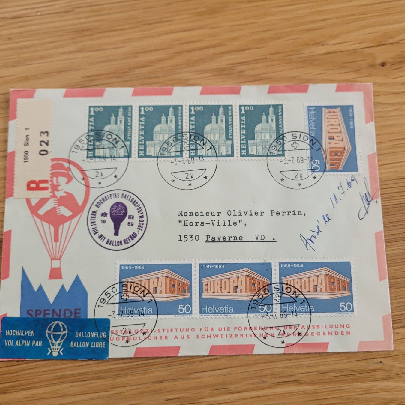 Alle Briefmarken: Luftpost Sion Payerne 1969 – Gebraucht aus Biel/Bienne von Destockweb