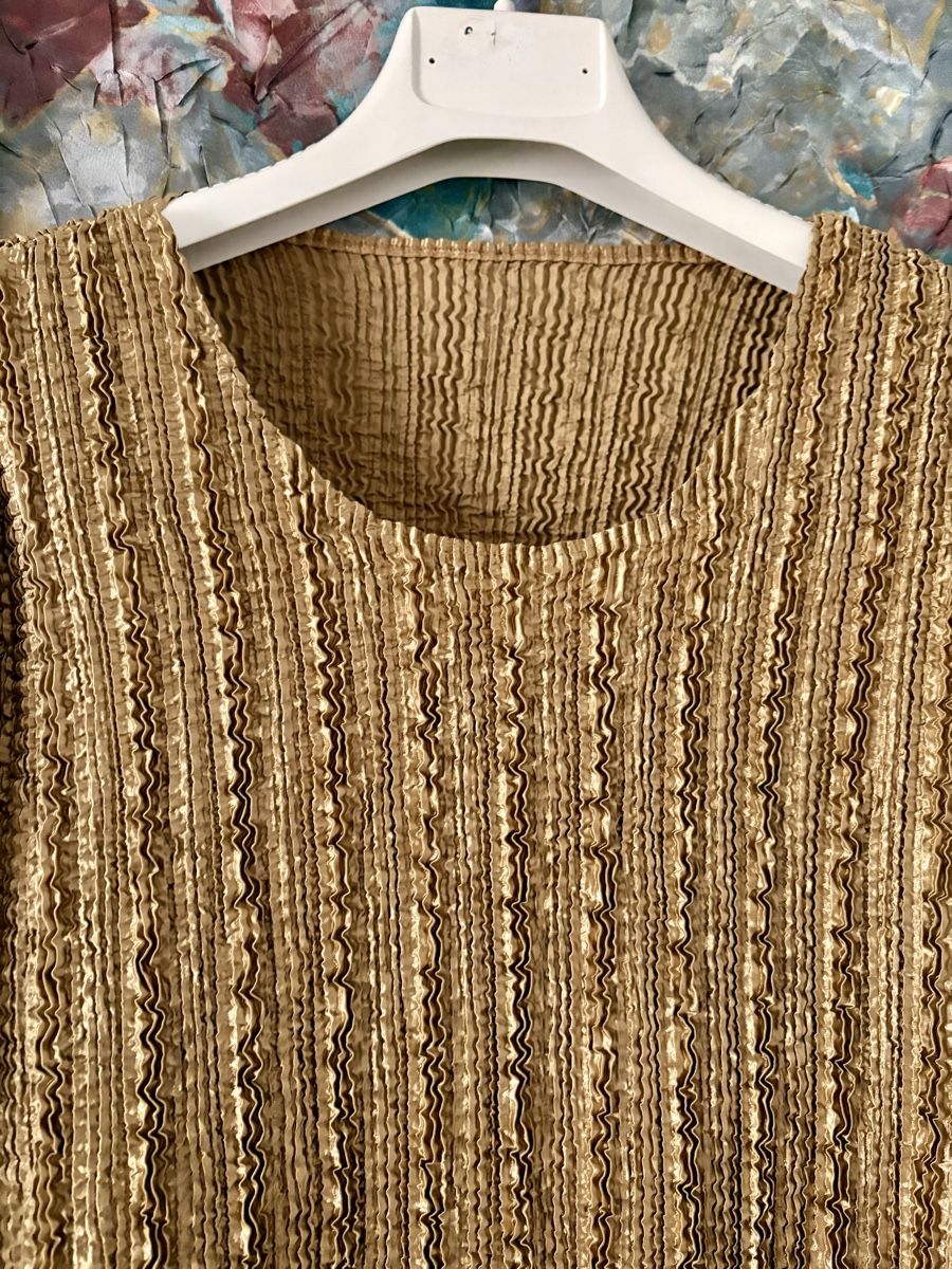 Camicette: Goldene Seidene crinkle Bluse 42 - 44 Elegant – Usato da Bellinzona venduto da LuganoBoutique 1