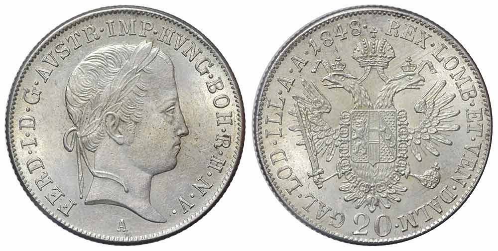 Tutti le monete: 20 Kreuzer 1848 A, Wien – Usato da Chiasso venduto da Novamarketing