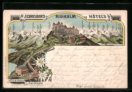 Litho Rigi-Kulm, Schreiber's Hotels, Hot