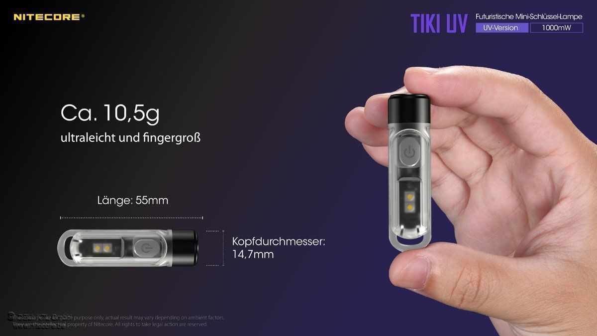 NiteCore Lampade: UV-Schlüssenbundlampe NiteCore TIKI UV – Nuovo e nell'imballaggio originale da Grüningen venduto da Prolumin 3