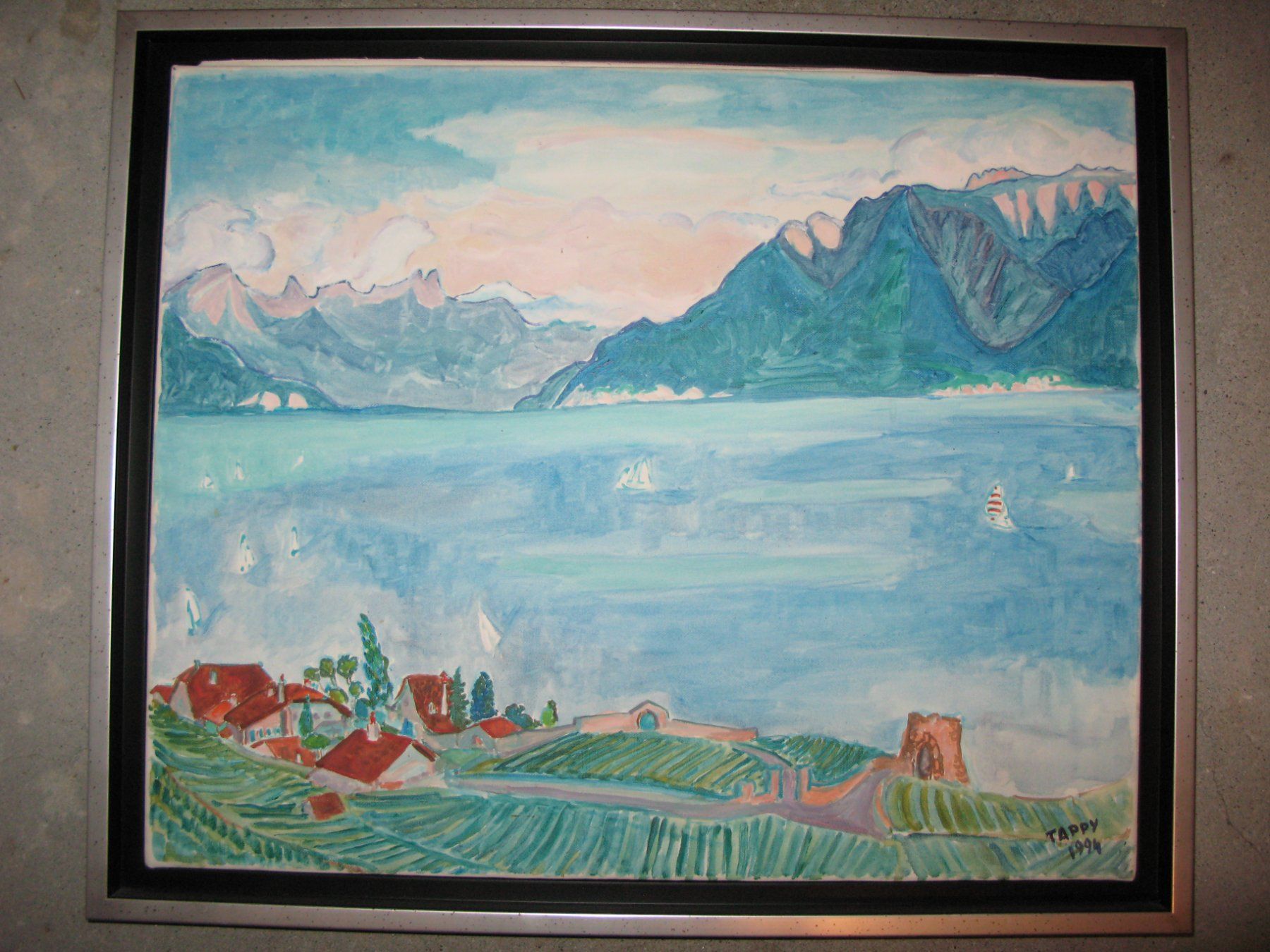 Dipinti: Tableau aquarelle Lac Léman signé Tappy 1994. – Usato da Bouveret venduto da cpo_cl96