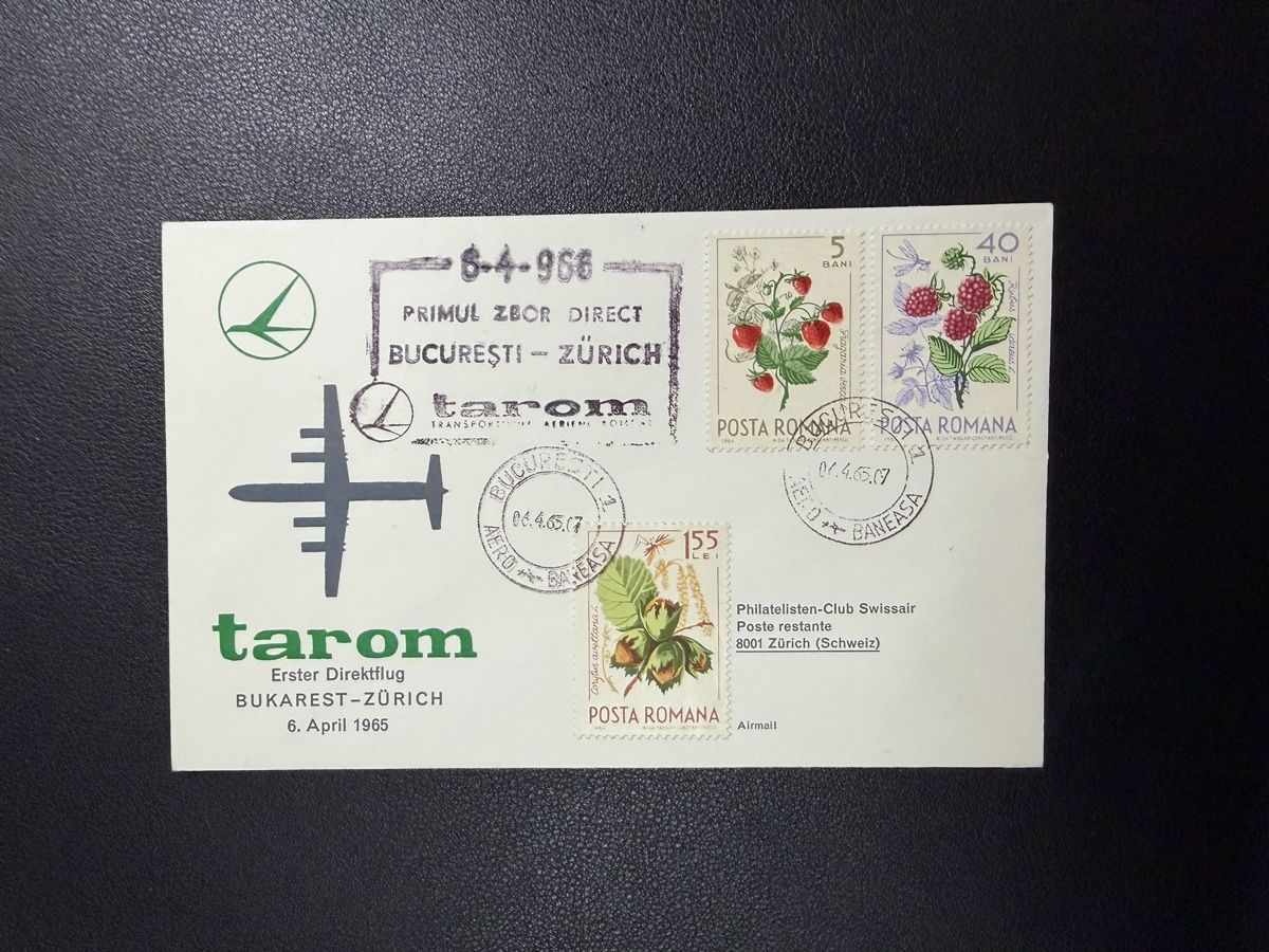 Tutti i francobolli: Tarom Erstflugbrief Bukarest - Zürich 1965 – Usato da oberrüti venduto da jeanmei