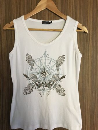 DISMERO Top, Gr. L, weiss mit Motiv