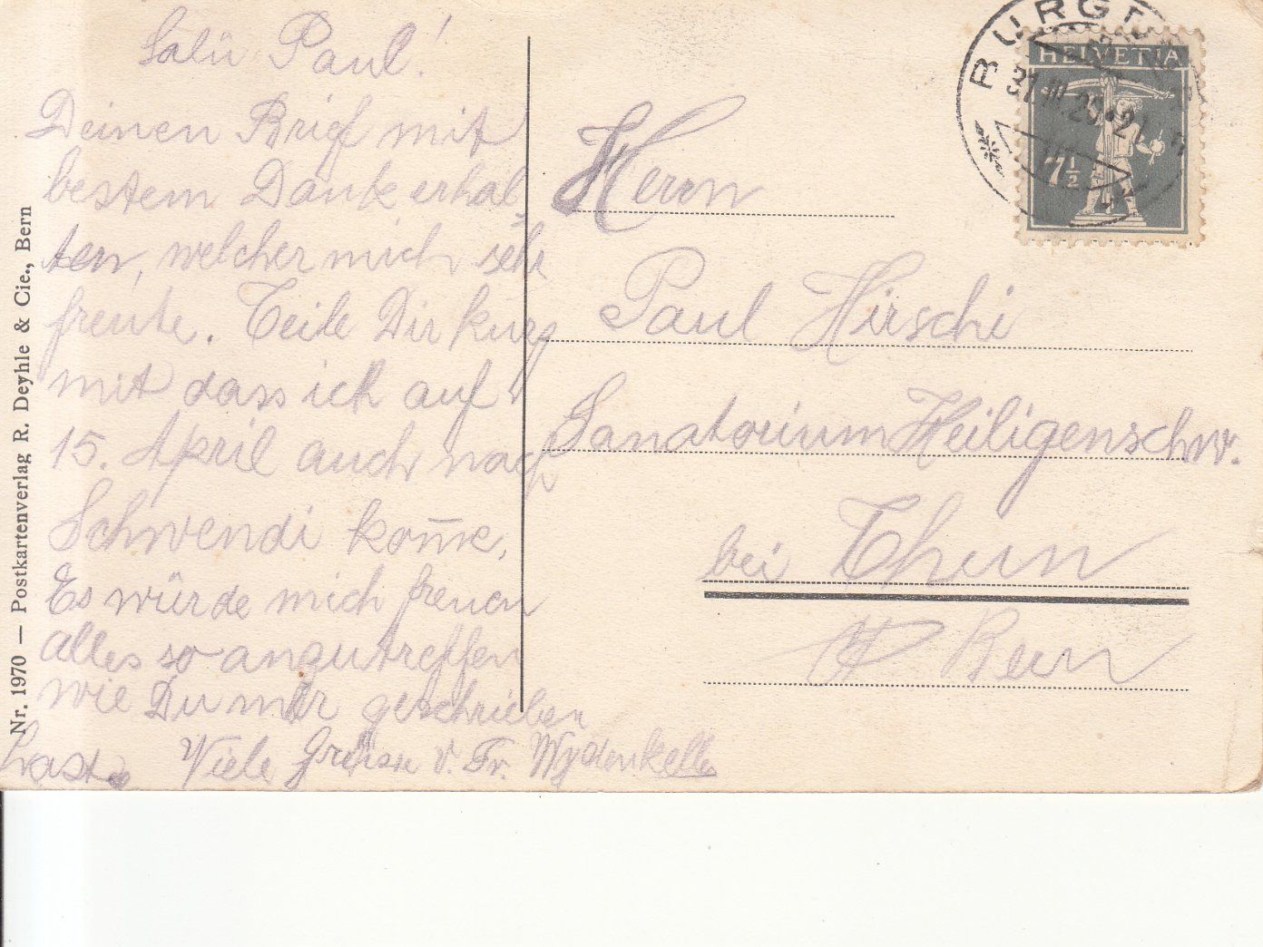 Cartoline postali: Burgdorf 1920 – Usato da Bürglen TG venduto da StampGraf 1