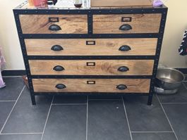 Commode 5 drawers wood metal industrial style